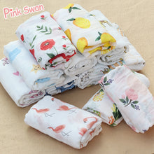 Load image into Gallery viewer, PINK SWAN 100%Cotton Flamingo Rose fruits Print Muslin Baby Blankets Bedding Infant Swaddle Towel For Newborns Swaddle Blanket