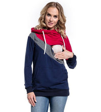 Load image into Gallery viewer, Plus Size Pregnancy Nursing Long Sleeves Maternity Clothes Hooded Breastfeeding Tops Patchwork T-shirt for Pregnant Women