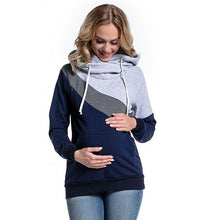 Load image into Gallery viewer, Plus Size Pregnancy Nursing Long Sleeves Maternity Clothes Hooded Breastfeeding Tops Patchwork T-shirt for Pregnant Women