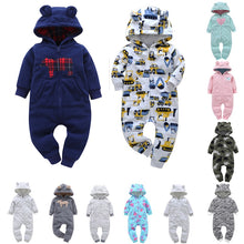 Load image into Gallery viewer, Baby Boy Girl Clothing set Thick Rompers Long Sleeve with Hooded soft cotton Fleece Zipper Bodysuit and Bebes Overalls