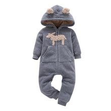 Load image into Gallery viewer, Baby Boy Girl Clothing set Thick Rompers Long Sleeve with Hooded soft cotton Fleece Zipper Bodysuit and Bebes Overalls