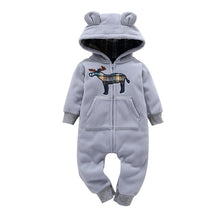 Load image into Gallery viewer, Baby Boy Girl Clothing set Thick Rompers Long Sleeve with Hooded soft cotton Fleece Zipper Bodysuit and Bebes Overalls