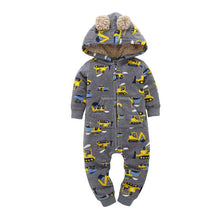 Load image into Gallery viewer, Baby Boy Girl Clothing set Thick Rompers Long Sleeve with Hooded soft cotton Fleece Zipper Bodysuit and Bebes Overalls