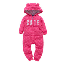 Load image into Gallery viewer, Baby Boy Girl Clothing set Thick Rompers Long Sleeve with Hooded soft cotton Fleece Zipper Bodysuit and Bebes Overalls