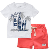 Load image into Gallery viewer, BINIDUCKLING Boys Children Summer O-Neck Print Short Sleeve T-Shirt Top Pants Sets Beach Kid Baby Cotton Cartoon Sets