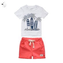 Load image into Gallery viewer, BINIDUCKLING Boys Children Summer O-Neck Print Short Sleeve T-Shirt Top Pants Sets Beach Kid Baby Cotton Cartoon Sets