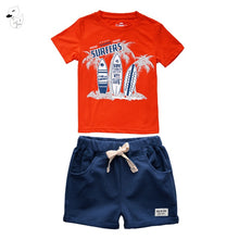 Load image into Gallery viewer, BINIDUCKLING Boys Children Summer O-Neck Print Short Sleeve T-Shirt Top Pants Sets Beach Kid Baby Cotton Cartoon Sets