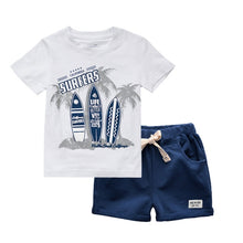 Load image into Gallery viewer, BINIDUCKLING Boys Children Summer O-Neck Print Short Sleeve T-Shirt Top Pants Sets Beach Kid Baby Cotton Cartoon Sets