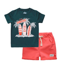 Load image into Gallery viewer, BINIDUCKLING Boys Children Summer O-Neck Print Short Sleeve T-Shirt Top Pants Sets Beach Kid Baby Cotton Cartoon Sets