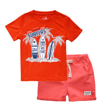 Load image into Gallery viewer, BINIDUCKLING Boys Children Summer O-Neck Print Short Sleeve T-Shirt Top Pants Sets Beach Kid Baby Cotton Cartoon Sets
