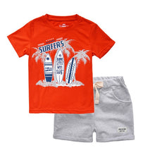 Load image into Gallery viewer, BINIDUCKLING Boys Children Summer O-Neck Print Short Sleeve T-Shirt Top Pants Sets Beach Kid Baby Cotton Cartoon Sets