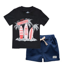 Load image into Gallery viewer, BINIDUCKLING Boys Children Summer O-Neck Print Short Sleeve T-Shirt Top Pants Sets Beach Kid Baby Cotton Cartoon Sets
