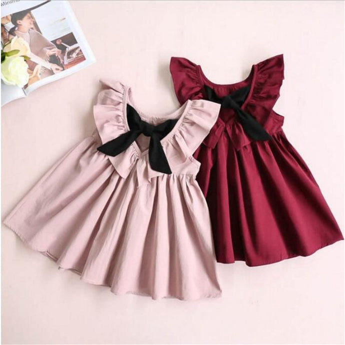New Toddler Infant Baby Girls Dress Solid color Ribbons Pleated Dresses Cotton Clothing Outfits Sleeveless A-Line Casual Clothes