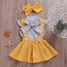 Load image into Gallery viewer, Humor Bear Baby Girls Clothes Sets 2019 Summer Dot flying sleeve top+strap dress+Headband 3-piece kids Children's Clothing Suit