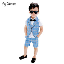 Load image into Gallery viewer, 2PCS Vest+Shorts Kids Boys Summer Clothing Sets New Gentleman Children Wedding Dress Party Wear Plaid Formal Suits F130