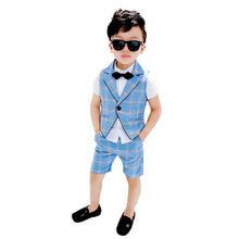 Load image into Gallery viewer, 2PCS Vest+Shorts Kids Boys Summer Clothing Sets New Gentleman Children Wedding Dress Party Wear Plaid Formal Suits F130