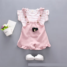 Load image into Gallery viewer, Summer Chinese style baby girl clothing striped T-shirt tops + shorts sports suit for newborn baby girls outfit cool clothes set