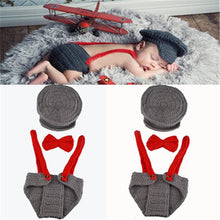 Load image into Gallery viewer, Cute! Hat Suspender Pants Set Handmade Infant Baby Photo Costume Crochet Newborn Baby Photo props accessories