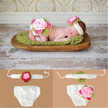 Load image into Gallery viewer, Cute! Hat Suspender Pants Set Handmade Infant Baby Photo Costume Crochet Newborn Baby Photo props accessories