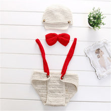 Load image into Gallery viewer, Cute! Hat Suspender Pants Set Handmade Infant Baby Photo Costume Crochet Newborn Baby Photo props accessories