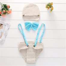 Load image into Gallery viewer, Cute! Hat Suspender Pants Set Handmade Infant Baby Photo Costume Crochet Newborn Baby Photo props accessories