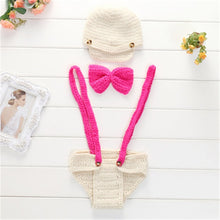 Load image into Gallery viewer, Cute! Hat Suspender Pants Set Handmade Infant Baby Photo Costume Crochet Newborn Baby Photo props accessories