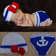 Load image into Gallery viewer, Cute! Hat Suspender Pants Set Handmade Infant Baby Photo Costume Crochet Newborn Baby Photo props accessories