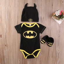 Load image into Gallery viewer, Pudcoco Boy Jumpsuits Newborn Baby Boy Girl Clothes Batman Rompers+Shoes+Hat Costumes 3Pcs Outfits Set