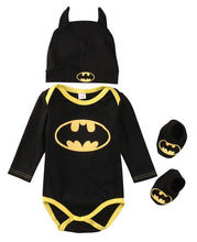 Load image into Gallery viewer, Pudcoco Boy Jumpsuits Newborn Baby Boy Girl Clothes Batman Rompers+Shoes+Hat Costumes 3Pcs Outfits Set