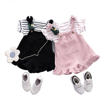 Load image into Gallery viewer, Summer Chinese style baby girl clothing striped T-shirt tops + shorts sports suit for newborn baby girls outfit cool clothes set