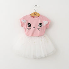 Load image into Gallery viewer, Girls 2019 Summer New Baby Girls Clothing Sets Fashion Style Cartoon Kitten Printed T-Shirts+Net Veil Dress 2Pcs Girls Clothes