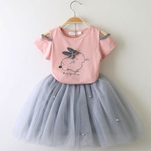 Load image into Gallery viewer, Girls 2019 Summer New Baby Girls Clothing Sets Fashion Style Cartoon Kitten Printed T-Shirts+Net Veil Dress 2Pcs Girls Clothes