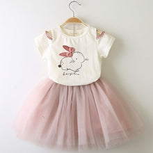 Load image into Gallery viewer, Girls 2019 Summer New Baby Girls Clothing Sets Fashion Style Cartoon Kitten Printed T-Shirts+Net Veil Dress 2Pcs Girls Clothes