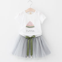 Load image into Gallery viewer, Girls 2019 Summer New Baby Girls Clothing Sets Fashion Style Cartoon Kitten Printed T-Shirts+Net Veil Dress 2Pcs Girls Clothes
