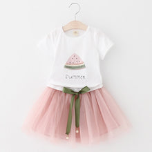 Load image into Gallery viewer, Girls 2019 Summer New Baby Girls Clothing Sets Fashion Style Cartoon Kitten Printed T-Shirts+Net Veil Dress 2Pcs Girls Clothes