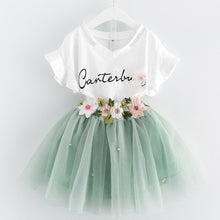 Load image into Gallery viewer, Girls 2019 Summer New Baby Girls Clothing Sets Fashion Style Cartoon Kitten Printed T-Shirts+Net Veil Dress 2Pcs Girls Clothes