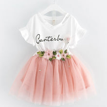 Load image into Gallery viewer, Girls 2019 Summer New Baby Girls Clothing Sets Fashion Style Cartoon Kitten Printed T-Shirts+Net Veil Dress 2Pcs Girls Clothes