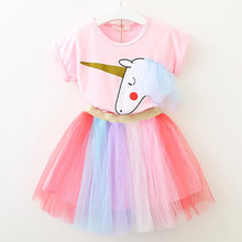 Load image into Gallery viewer, Girls 2019 Summer New Baby Girls Clothing Sets Fashion Style Cartoon Kitten Printed T-Shirts+Net Veil Dress 2Pcs Girls Clothes