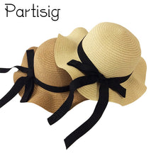 Load image into Gallery viewer, Girls Summer Cap Black Ribbon Decorate Wavy Straw Hat For Girls Children Panama Hat Baby Sun Hats Caps