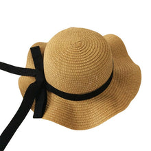 Load image into Gallery viewer, Girls Summer Cap Black Ribbon Decorate Wavy Straw Hat For Girls Children Panama Hat Baby Sun Hats Caps