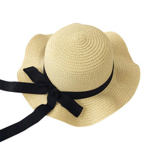 Load image into Gallery viewer, Girls Summer Cap Black Ribbon Decorate Wavy Straw Hat For Girls Children Panama Hat Baby Sun Hats Caps