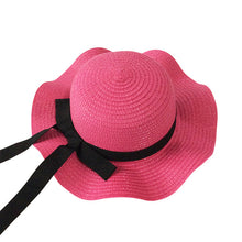 Load image into Gallery viewer, Girls Summer Cap Black Ribbon Decorate Wavy Straw Hat For Girls Children Panama Hat Baby Sun Hats Caps