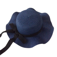 Load image into Gallery viewer, Girls Summer Cap Black Ribbon Decorate Wavy Straw Hat For Girls Children Panama Hat Baby Sun Hats Caps