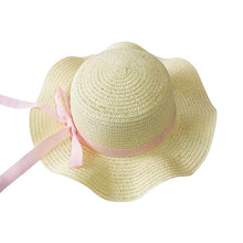 Load image into Gallery viewer, Girls Summer Cap Black Ribbon Decorate Wavy Straw Hat For Girls Children Panama Hat Baby Sun Hats Caps
