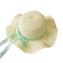 Load image into Gallery viewer, Girls Summer Cap Black Ribbon Decorate Wavy Straw Hat For Girls Children Panama Hat Baby Sun Hats Caps