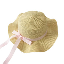 Load image into Gallery viewer, Girls Summer Cap Black Ribbon Decorate Wavy Straw Hat For Girls Children Panama Hat Baby Sun Hats Caps