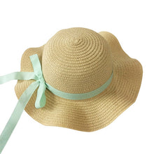 Load image into Gallery viewer, Girls Summer Cap Black Ribbon Decorate Wavy Straw Hat For Girls Children Panama Hat Baby Sun Hats Caps