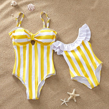 Load image into Gallery viewer, Striped Mother Daughter Swimwear One-Piece Mommy and Me Swimsuit Family Look Matching Outfits Mom Mum Daughter Dresses Clothes
