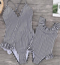 Load image into Gallery viewer, Striped Mother Daughter Swimwear One-Piece Mommy and Me Swimsuit Family Look Matching Outfits Mom Mum Daughter Dresses Clothes