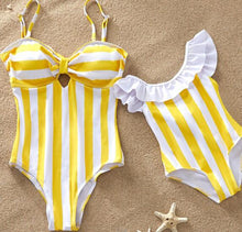 Load image into Gallery viewer, Striped Mother Daughter Swimwear One-Piece Mommy and Me Swimsuit Family Look Matching Outfits Mom Mum Daughter Dresses Clothes